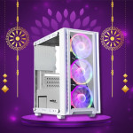 Frontech DRACO Gaming Computer Case with Glass Panel| 3x RGB Mid Tower FT-4341 Cabinet  (White)